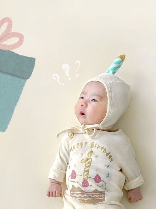Birthday Cake Costume Hat Set Romper バースデーケーキ 長袖ロンパース 帽子 セット コスチューム【mh0013353】 TOMMY'S GIFTS 長袖ロンパース