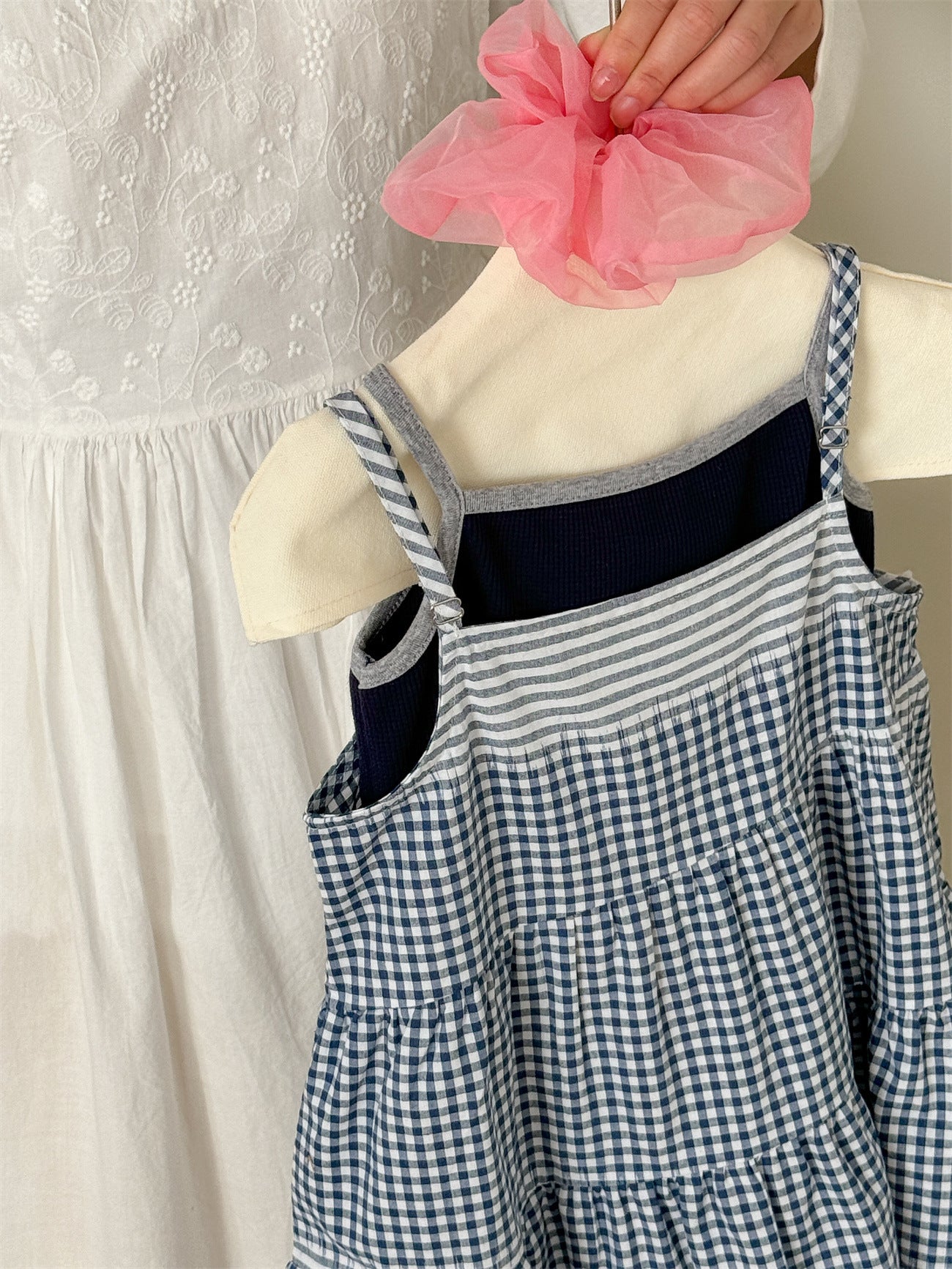 Blue Check Cotton Sleeveless Dress ブルーチェック ノースリーブワンピース【mh0012285】 Laibaobao