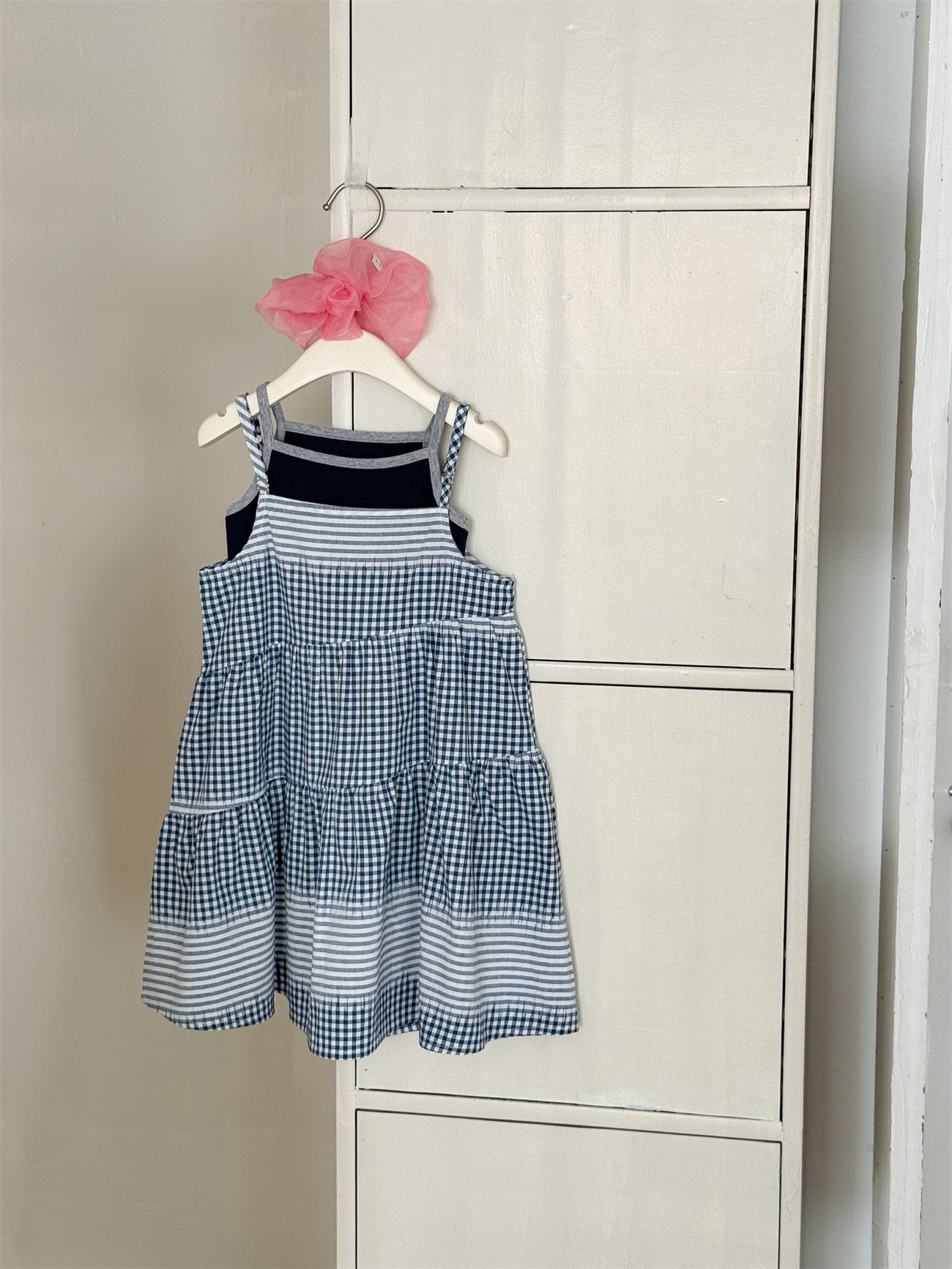 Blue Check Cotton Sleeveless Dress ブルーチェック ノースリーブワンピース【mh0012285】 Laibaobao