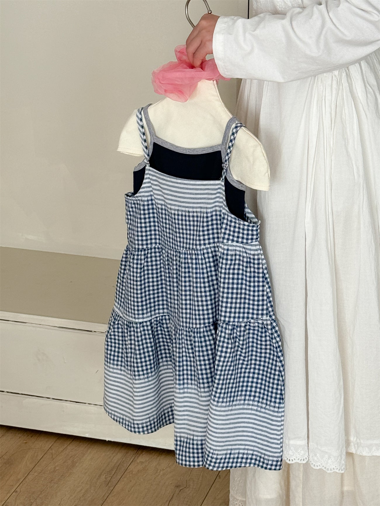 Blue Check Cotton Sleeveless Dress ブルーチェック ノースリーブワンピース【mh0012285】 Laibaobao