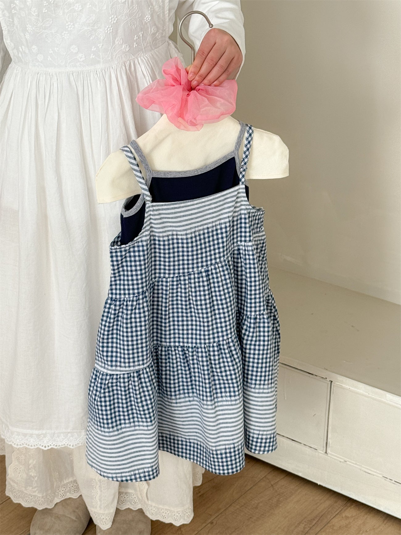 Blue Check Cotton Sleeveless Dress ブルーチェック ノースリーブワンピース【mh0012285】 Laibaobao