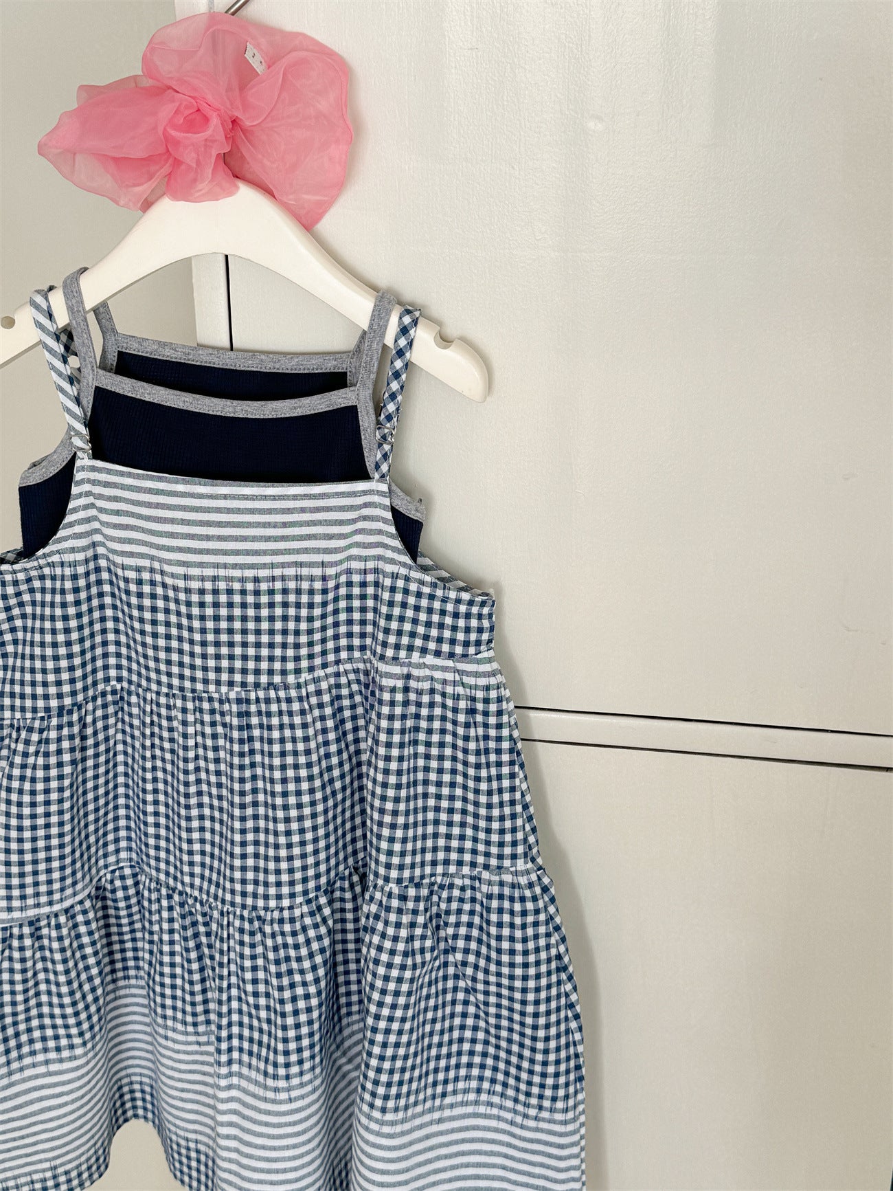 Blue Check Cotton Sleeveless Dress ブルーチェック ノースリーブワンピース【mh0012285】 Laibaobao