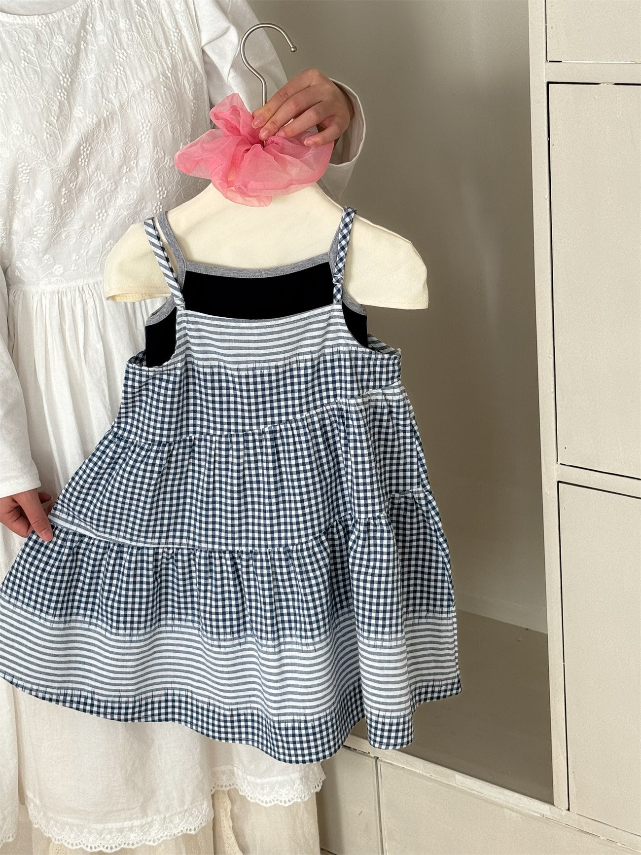 Blue Check Cotton Sleeveless Dress ブルーチェック ノースリーブワンピース【mh0012285】 Laibaobao