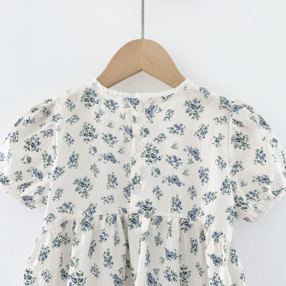 Blue Floral Lantern Sleeve Blouse フラワー 半袖チュニックブラウス【mh0012263】 Virgil kids