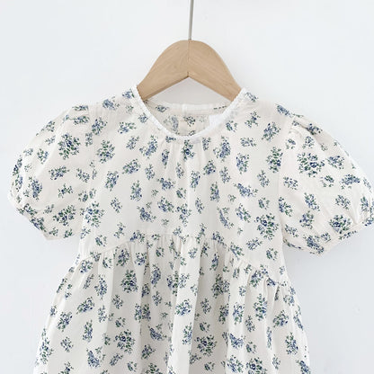 Blue Floral Lantern Sleeve Blouse フラワー 半袖チュニックブラウス【mh0012263】 Virgil kids