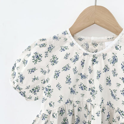 Blue Floral Lantern Sleeve Blouse フラワー 半袖チュニックブラウス【mh0012263】 Virgil kids