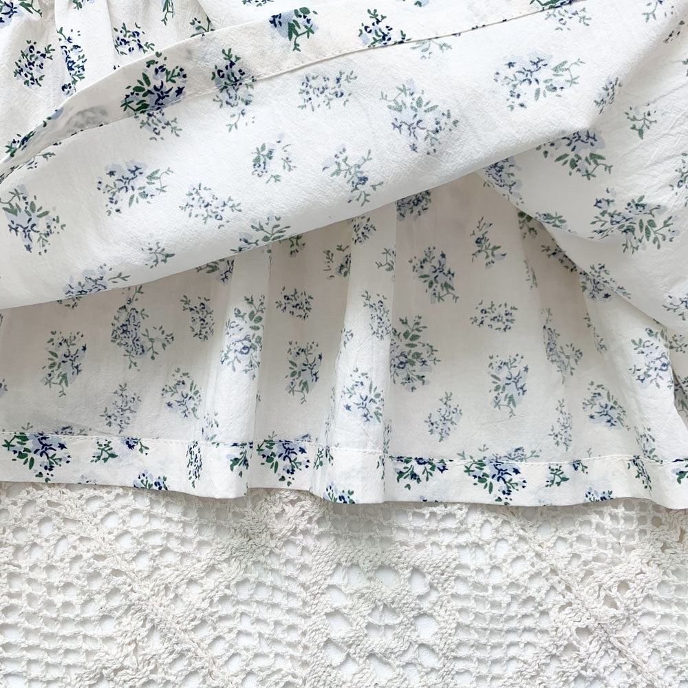 Blue Floral Lantern Sleeve Blouse フラワー 半袖チュニックブラウス【mh0012263】 Virgil kids