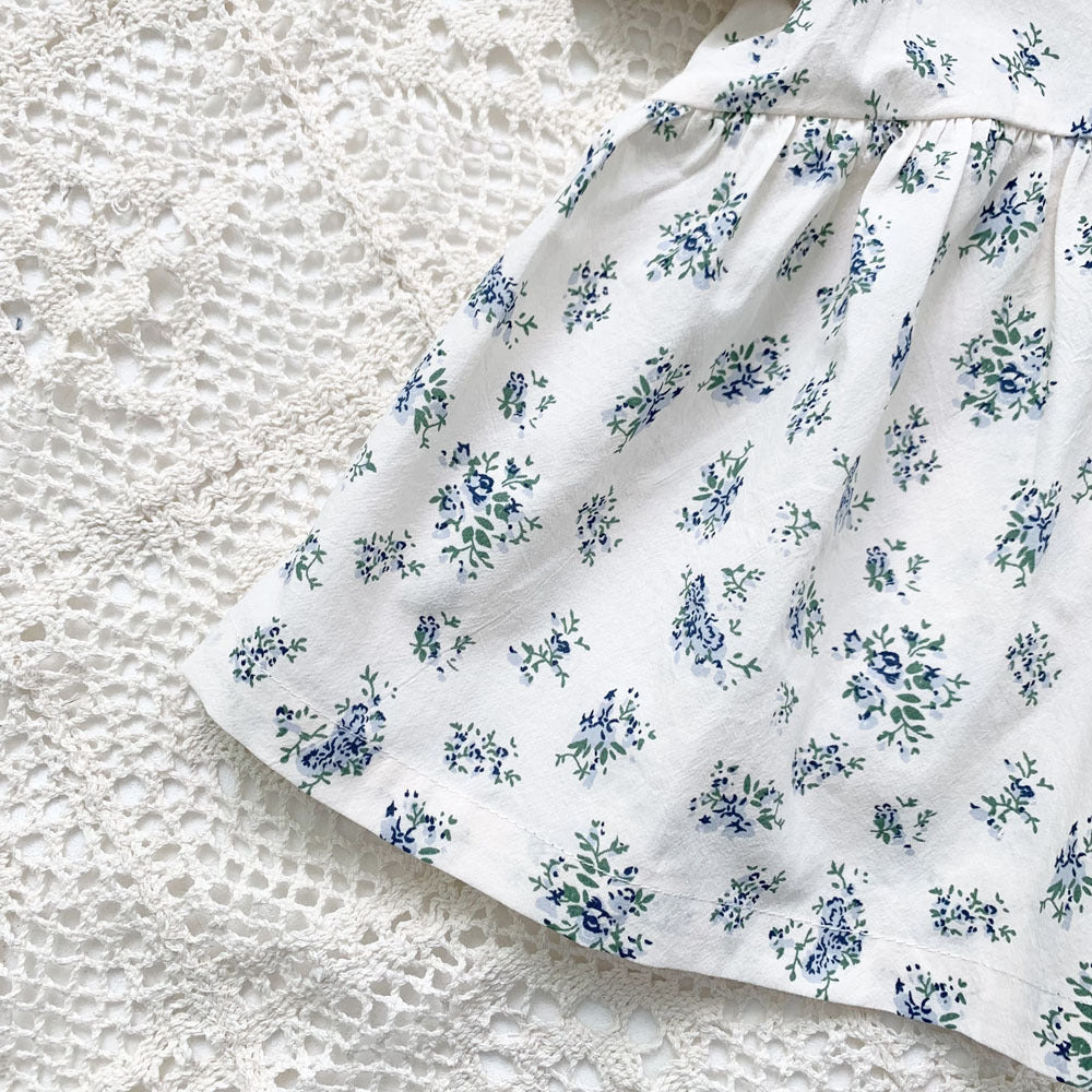 Blue Floral Lantern Sleeve Blouse フラワー 半袖チュニックブラウス【mh0012263】 Virgil kids