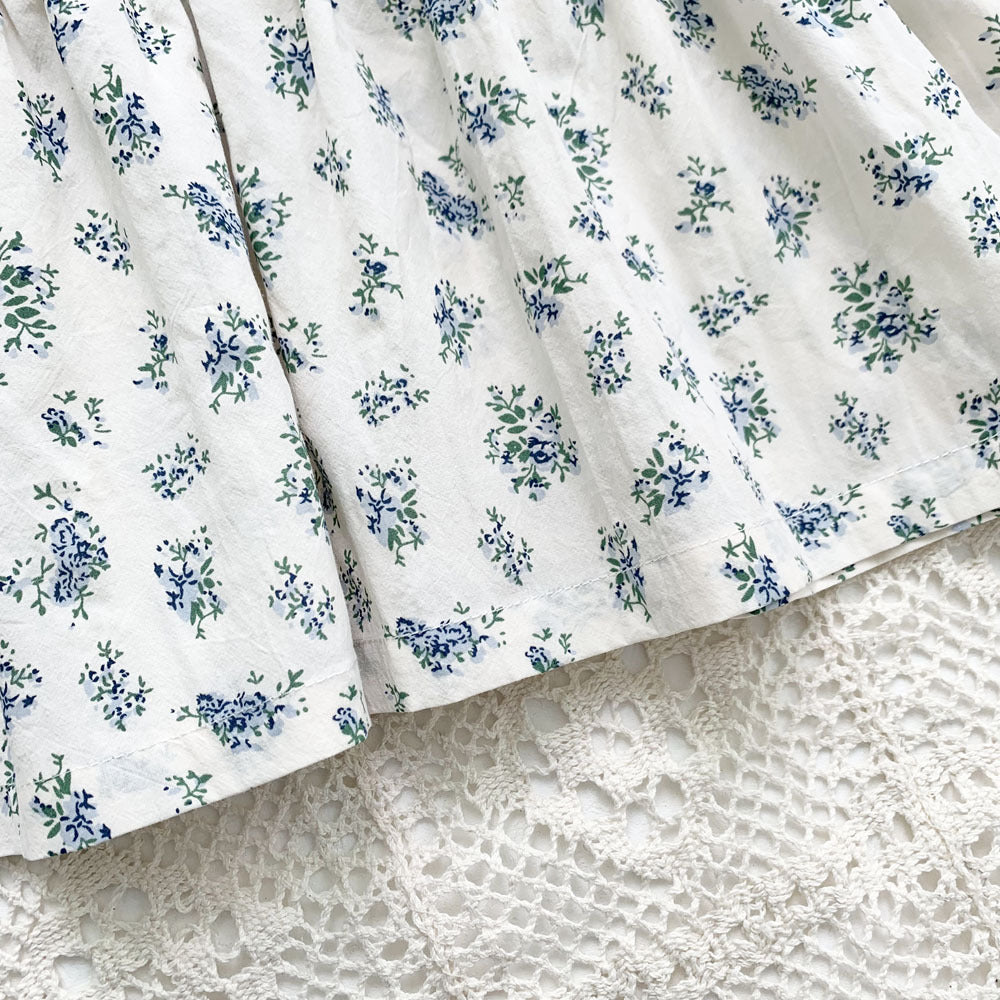 Blue Floral Lantern Sleeve Blouse フラワー 半袖チュニックブラウス【mh0012263】 Virgil kids