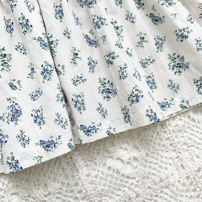 Blue Floral Lantern Sleeve Blouse フラワー 半袖チュニックブラウス【mh0012263】 Virgil kids
