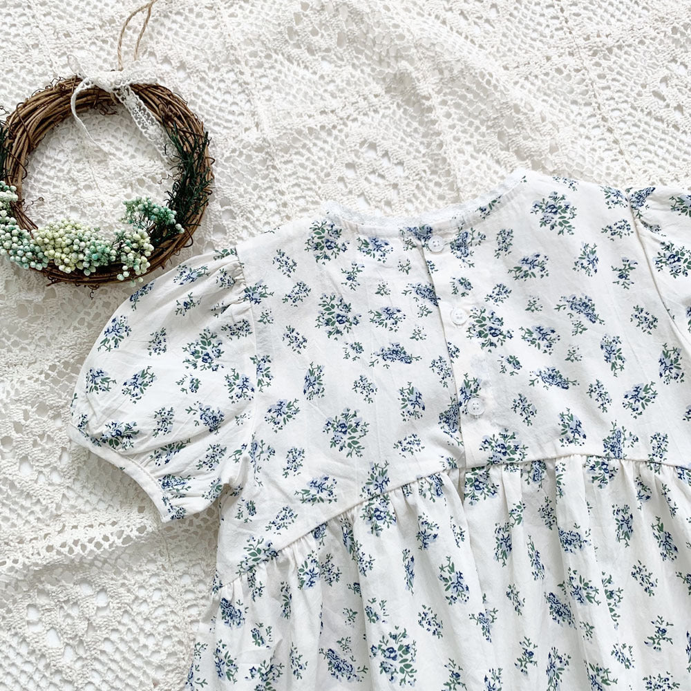 Blue Floral Lantern Sleeve Blouse フラワー 半袖チュニックブラウス【mh0012263】 Virgil kids