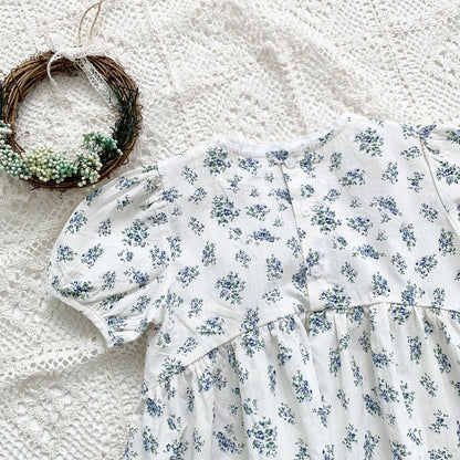 Blue Floral Lantern Sleeve Blouse フラワー 半袖チュニックブラウス【mh0012263】 Virgil kids