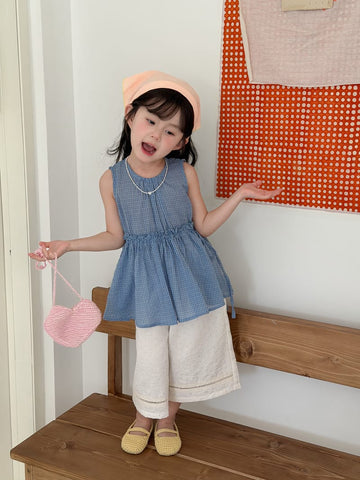 Blue Gingham Sleeveless Peplum Top チェック柄 チュニック【mh0012746】 Blue / 90cm MaiTianJi タンクトップ・キャミソール・ノースリーブトップス