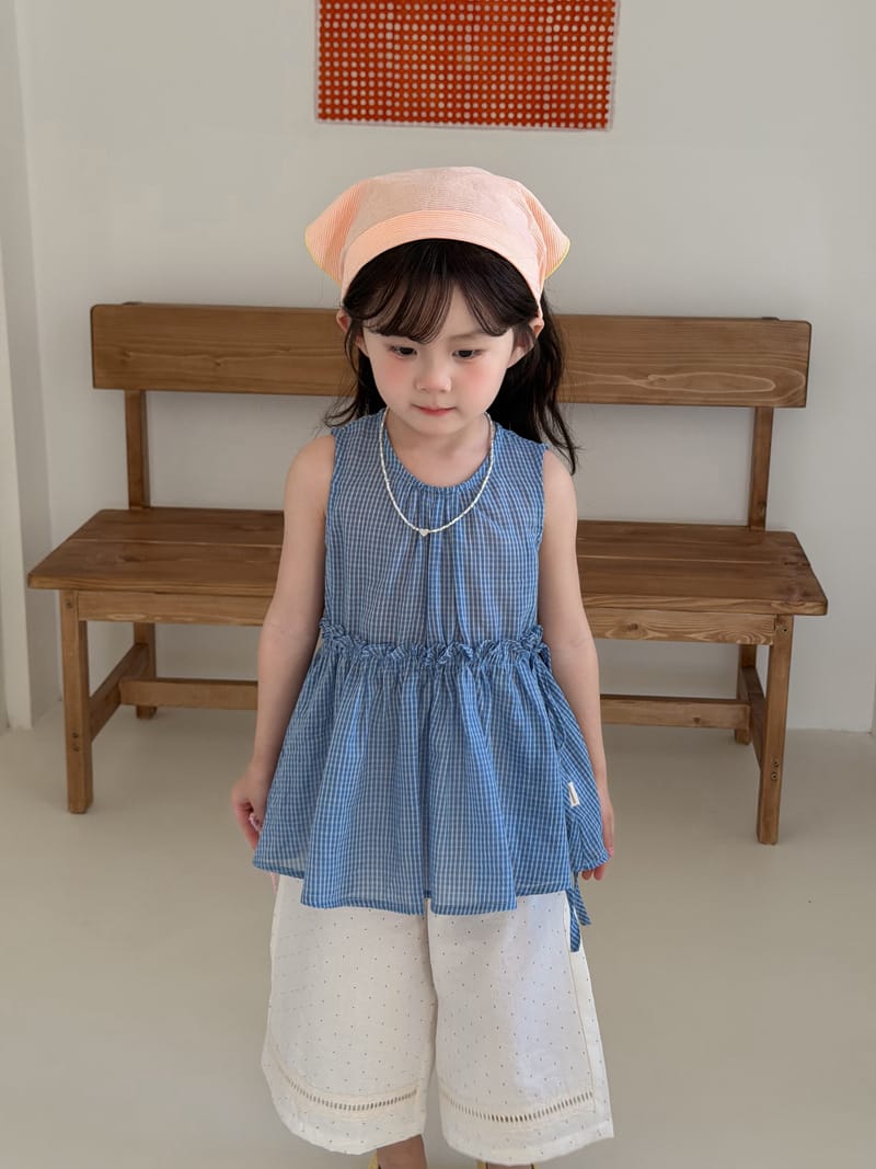 Blue Gingham Sleeveless Peplum Top チェック柄 チュニック【mh0012746】 MaiTianJi タンクトップ・キャミソール・ノースリーブトップス