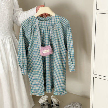 Blue Plaid Frill Hem Dress ブルー チェック 裾フリル ワンピース【mh0012290】 Blue / 90cm Laibaobao