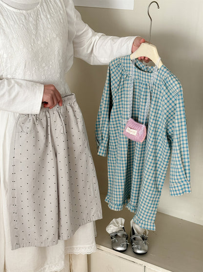 Blue Plaid Frill Hem Dress ブルー チェック 裾フリル ワンピース【mh0012290】 Laibaobao
