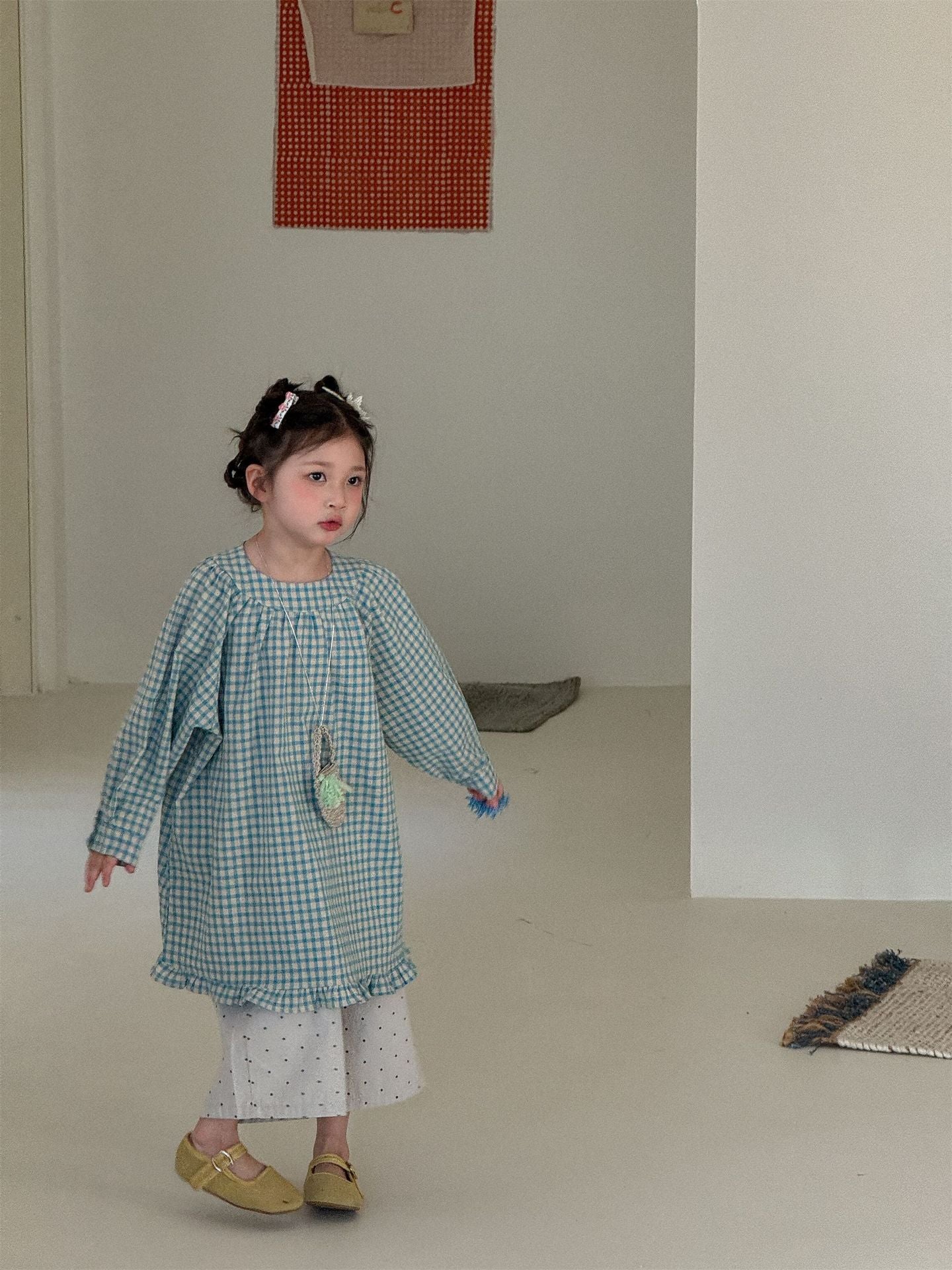 Blue Plaid Frill Hem Dress ブルー チェック 裾フリル ワンピース【mh0012290】 Laibaobao