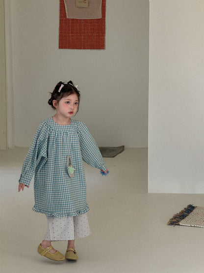 Blue Plaid Frill Hem Dress ブルー チェック 裾フリル ワンピース【mh0012290】 Laibaobao