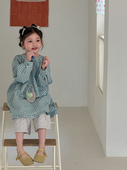 Blue Plaid Frill Hem Dress ブルー チェック 裾フリル ワンピース【mh0012290】 Laibaobao