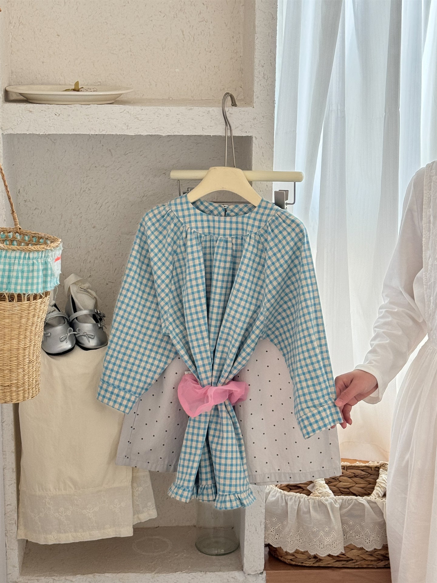 Blue Plaid Frill Hem Dress ブルー チェック 裾フリル ワンピース【mh0012290】 Laibaobao