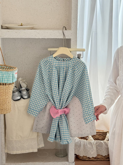 Blue Plaid Frill Hem Dress ブルー チェック 裾フリル ワンピース【mh0012290】 Laibaobao
