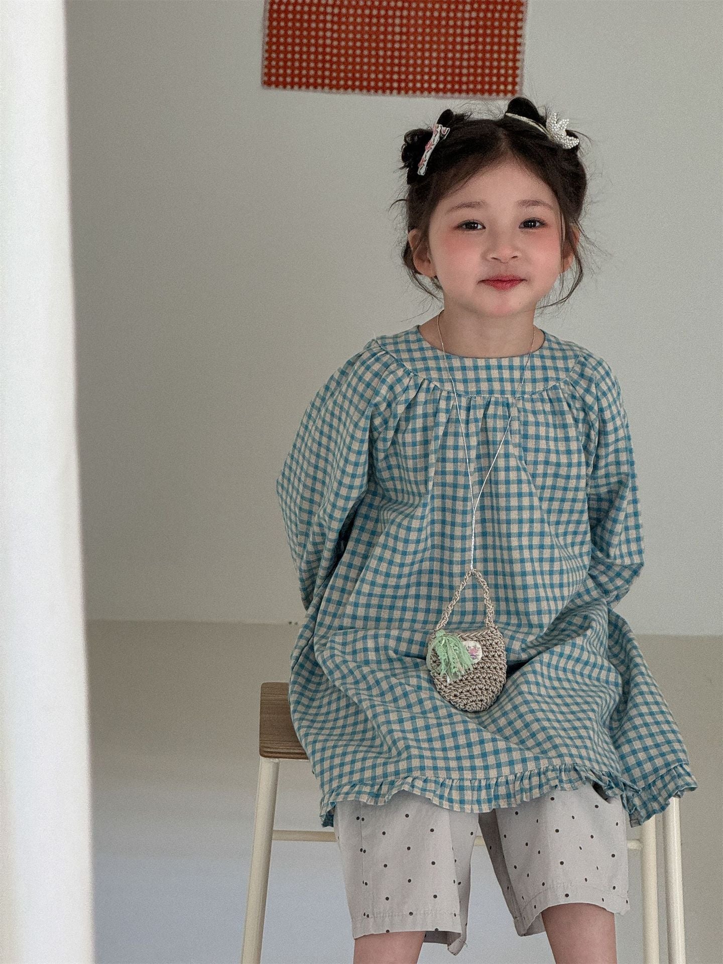 Blue Plaid Frill Hem Dress ブルー チェック 裾フリル ワンピース【mh0012290】 Laibaobao