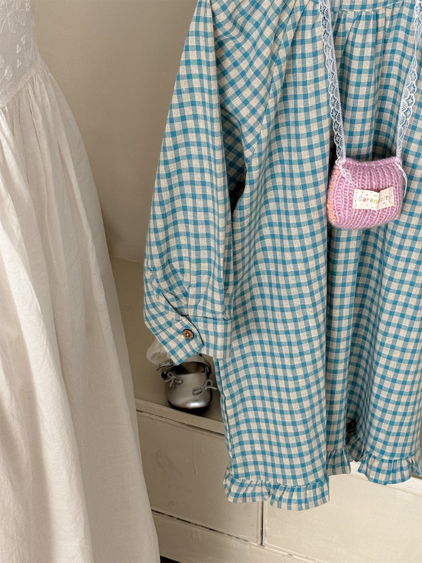 Blue Plaid Frill Hem Dress ブルー チェック 裾フリル ワンピース【mh0012290】 Laibaobao