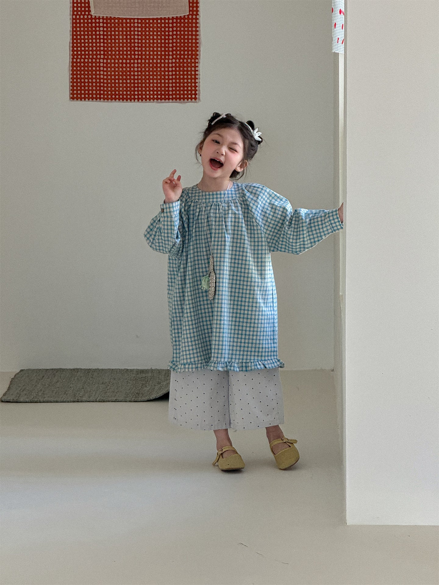 Blue Plaid Frill Hem Dress ブルー チェック 裾フリル ワンピース【mh0012290】 Laibaobao