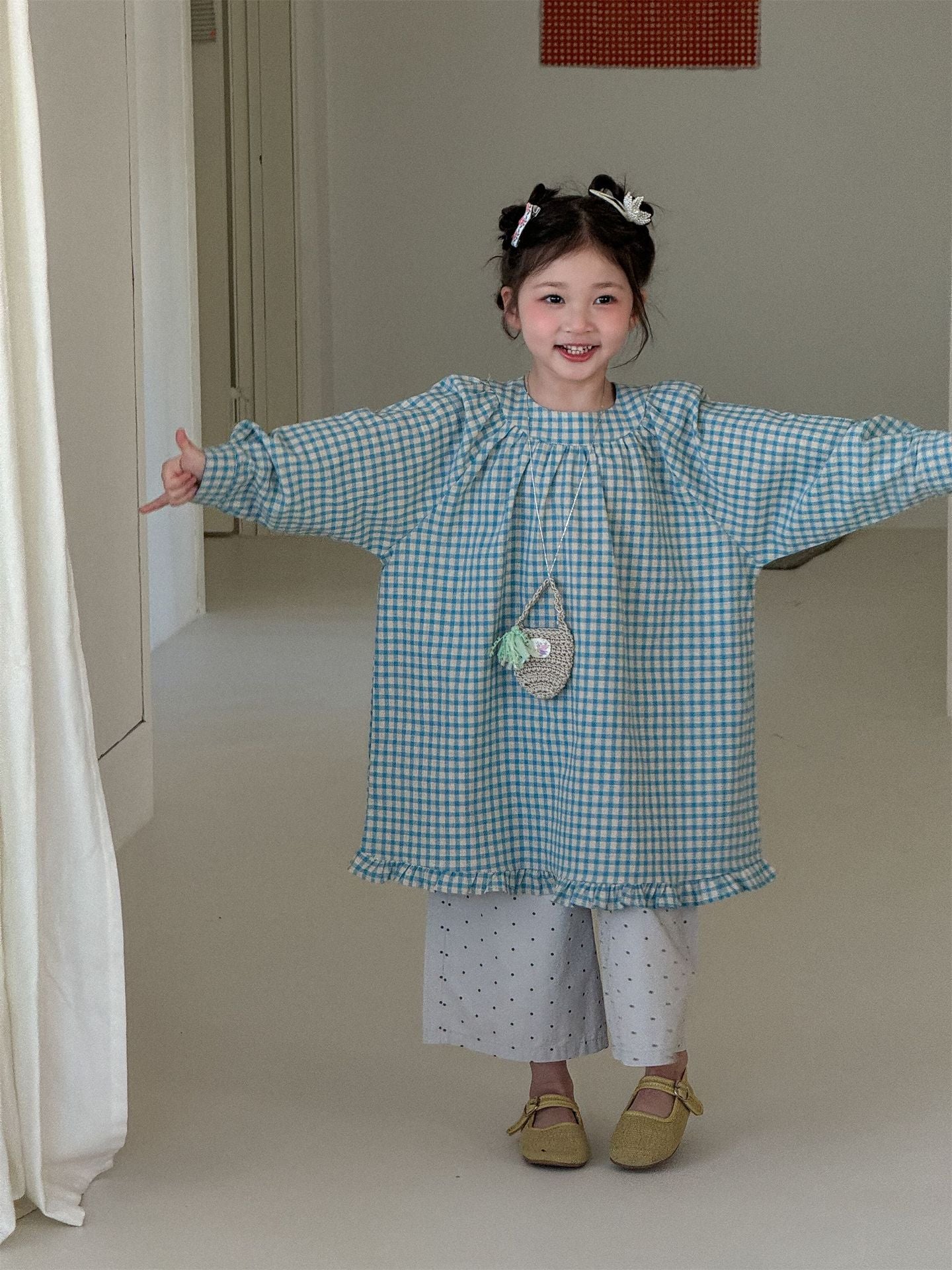 Blue Plaid Frill Hem Dress ブルー チェック 裾フリル ワンピース【mh0012290】 Laibaobao