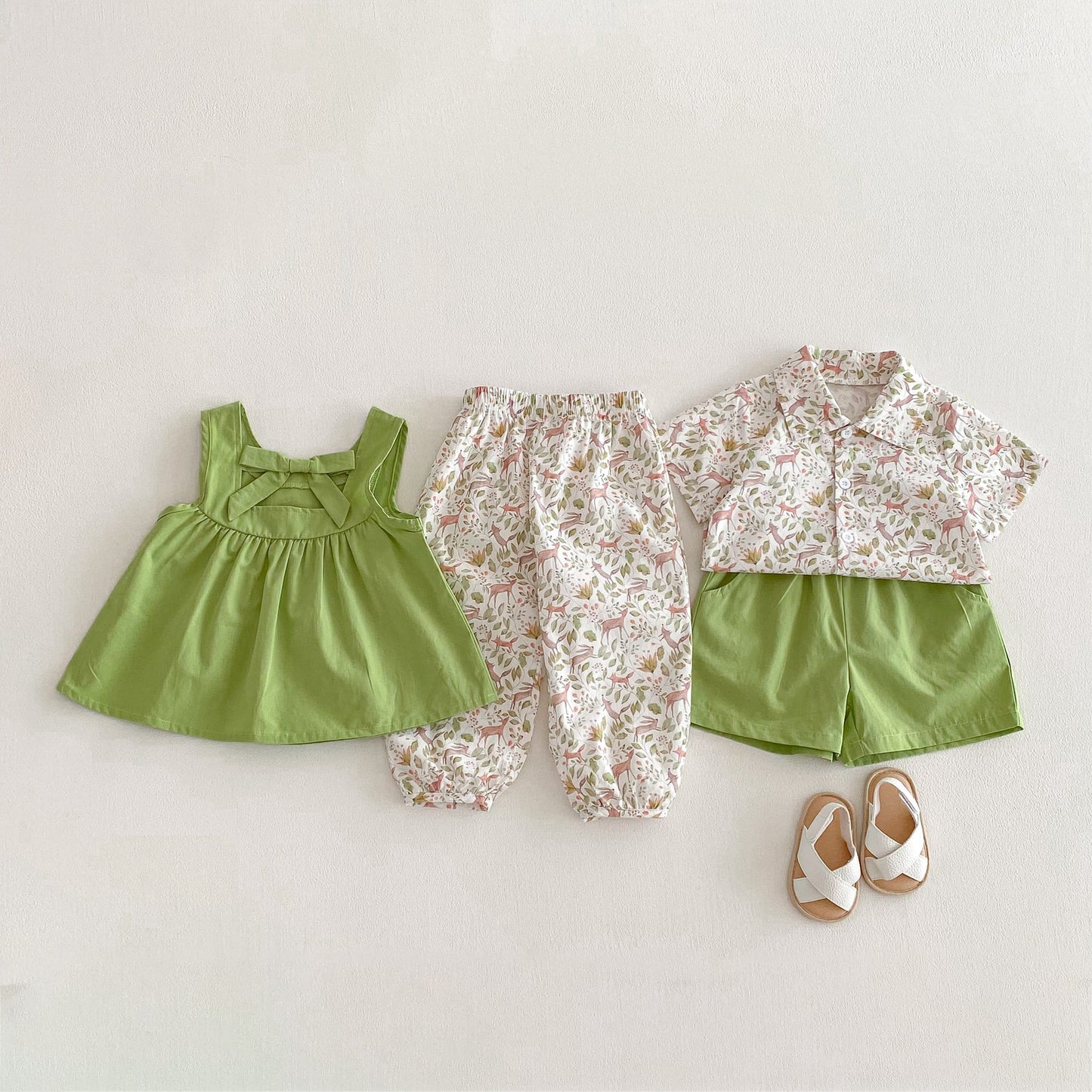 Botanical Print Shirt Shorts Set ボタニカルプリント セットアップ【mh0012722】 angou ノースリーブセットアップ