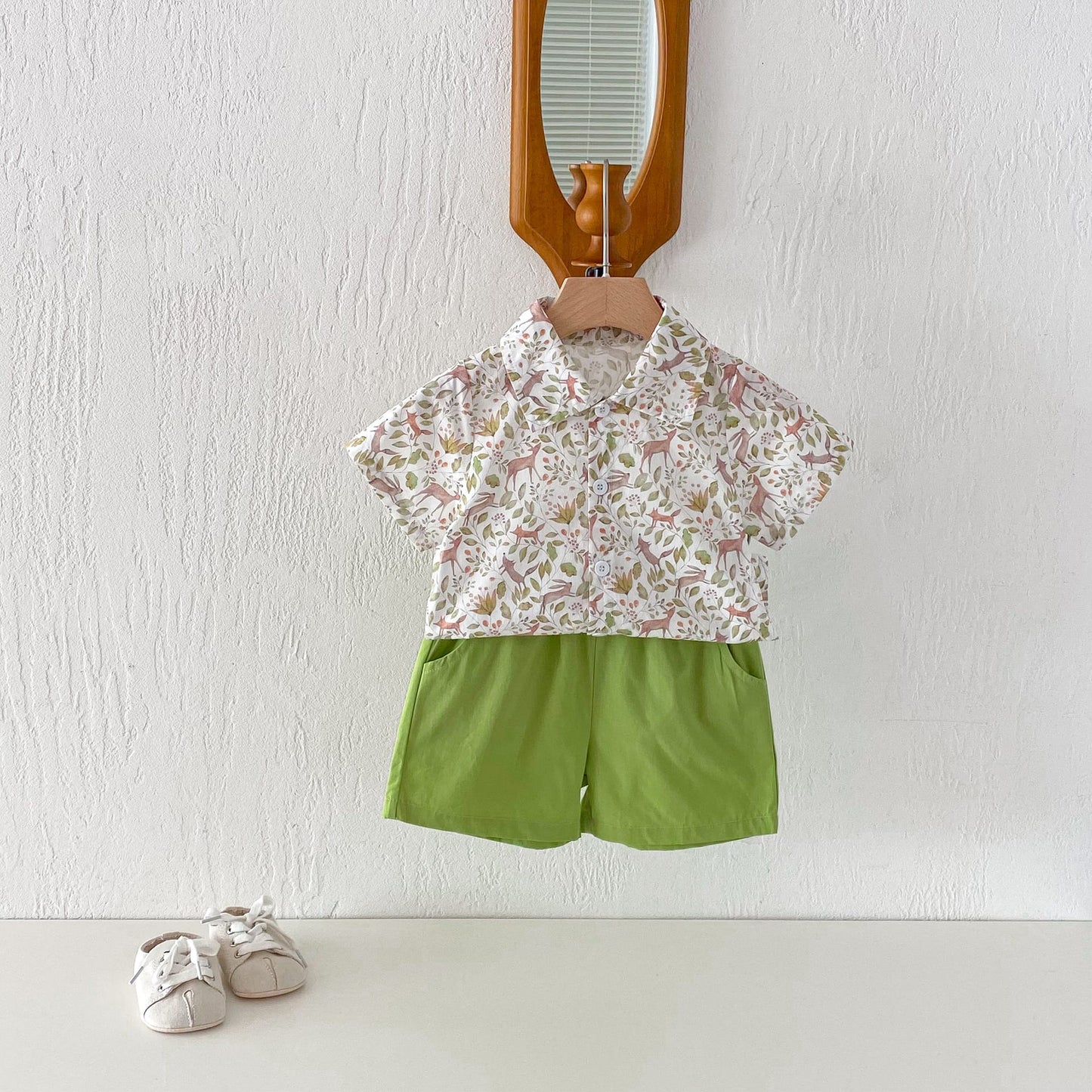 Botanical Print Shirt Shorts Set ボタニカルプリント セットアップ【mh0012722】 angou ノースリーブセットアップ