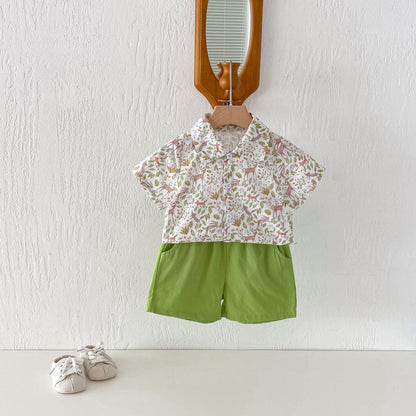 Botanical Print Shirt Shorts Set ボタニカルプリント セットアップ【mh0012722】 angou ノースリーブセットアップ