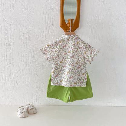 Botanical Print Shirt Shorts Set ボタニカルプリント セットアップ【mh0012722】 angou ノースリーブセットアップ