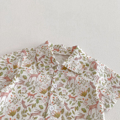 Botanical Print Shirt Shorts Set ボタニカルプリント セットアップ【mh0012722】 angou ノースリーブセットアップ