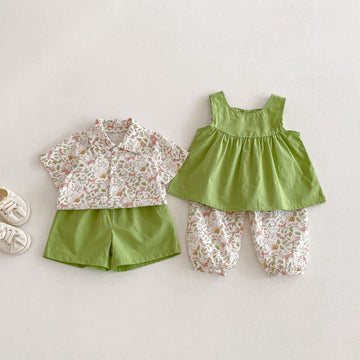 Botanical Print Shirt Shorts Set ボタニカルプリント セットアップ【mh0012722】 angou ノースリーブセットアップ