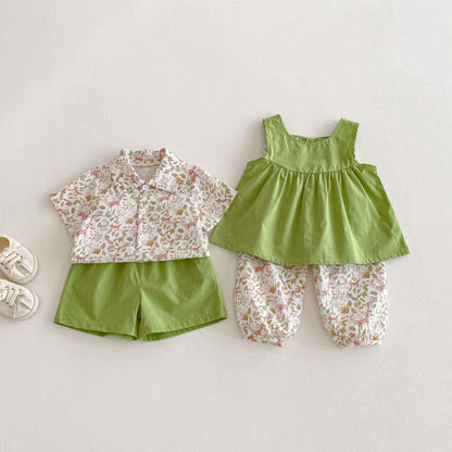 Botanical Print Shirt Shorts Set ボタニカルプリント セットアップ【mh0012722】 angou ノースリーブセットアップ