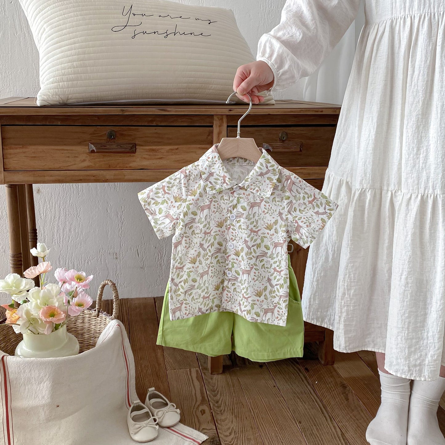 Botanical Print Shirt Shorts Set ボタニカルプリント セットアップ【mh0012722】 angou ノースリーブセットアップ