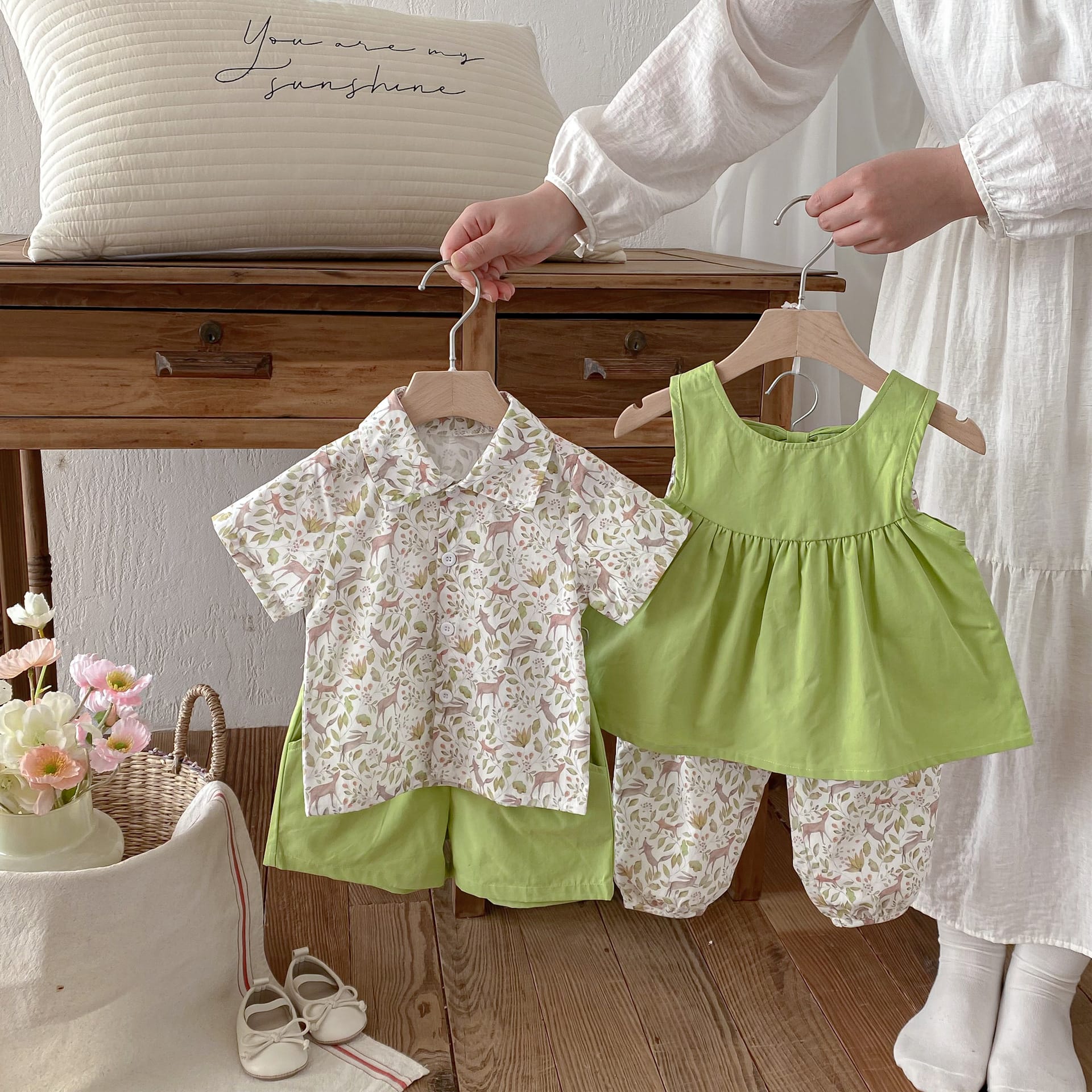 Botanical Print Shirt Shorts Set ボタニカルプリント セットアップ【mh0012722】 angou ノースリーブセットアップ
