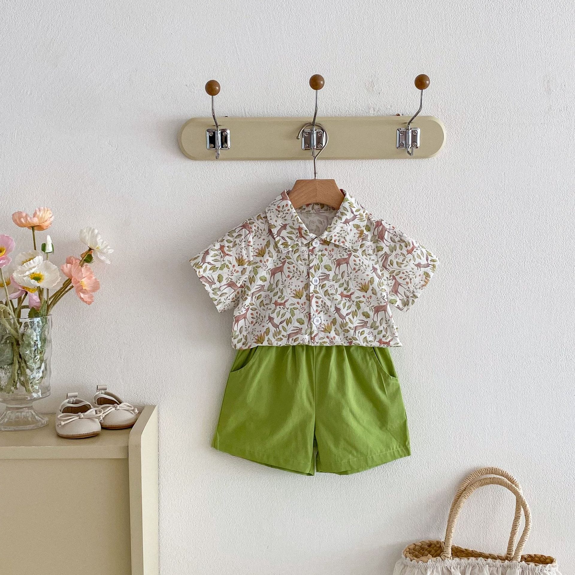 Botanical Print Shirt Shorts Set ボタニカルプリント セットアップ【mh0012722】 angou ノースリーブセットアップ