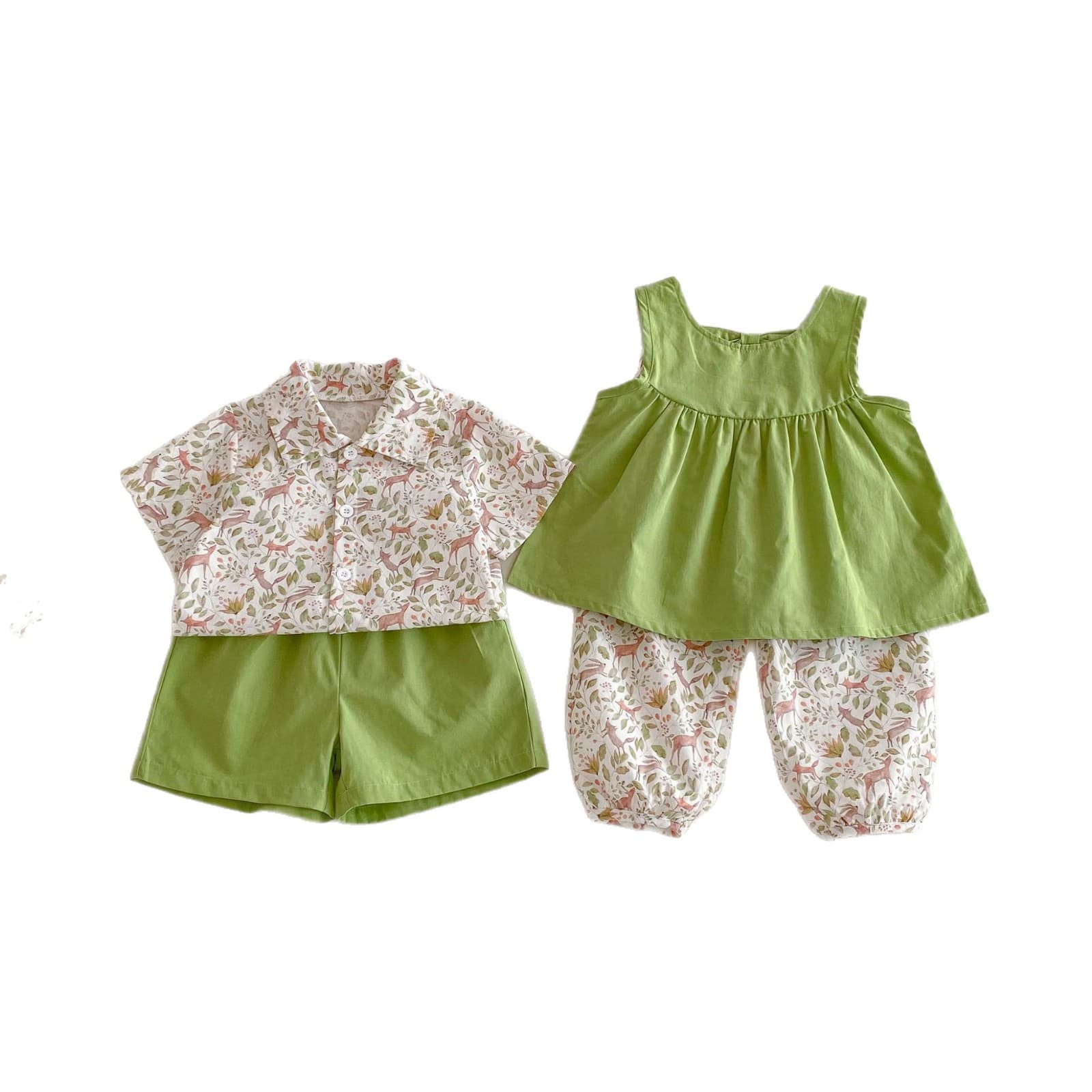 Botanical Print Shirt Shorts Set ボタニカルプリント セットアップ【mh0012722】 angou ノースリーブセットアップ
