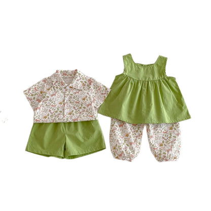 Botanical Print Shirt Shorts Set ボタニカルプリント セットアップ【mh0012722】 angou ノースリーブセットアップ