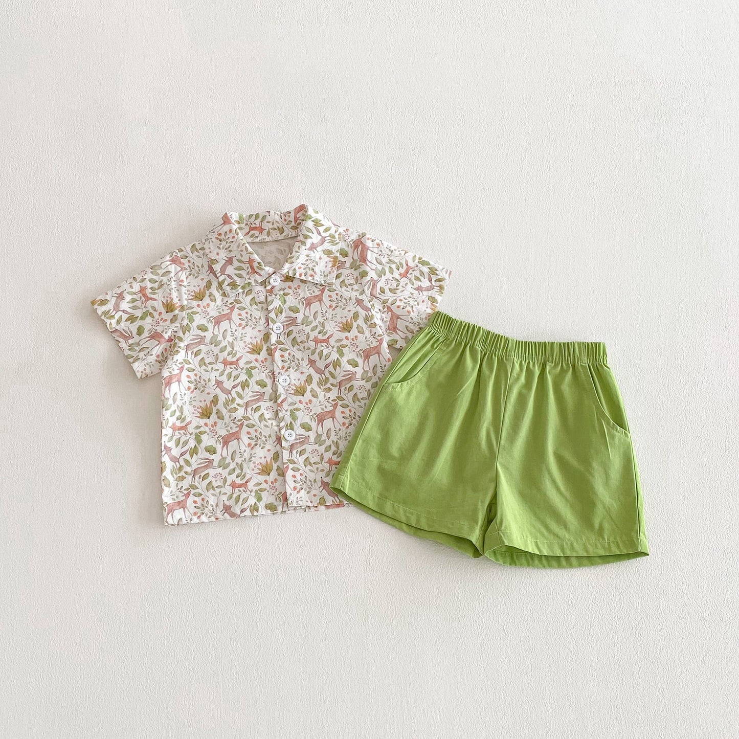 Botanical Print Shirt Shorts Set ボタニカルプリント セットアップ【mh0012722】 Green Boy Suit / 80cm angou ノースリーブセットアップ