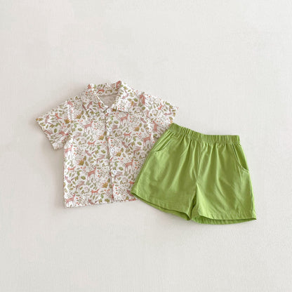 Botanical Print Shirt Shorts Set ボタニカルプリント セットアップ【mh0012722】 Green Boy Suit / 80cm angou ノースリーブセットアップ