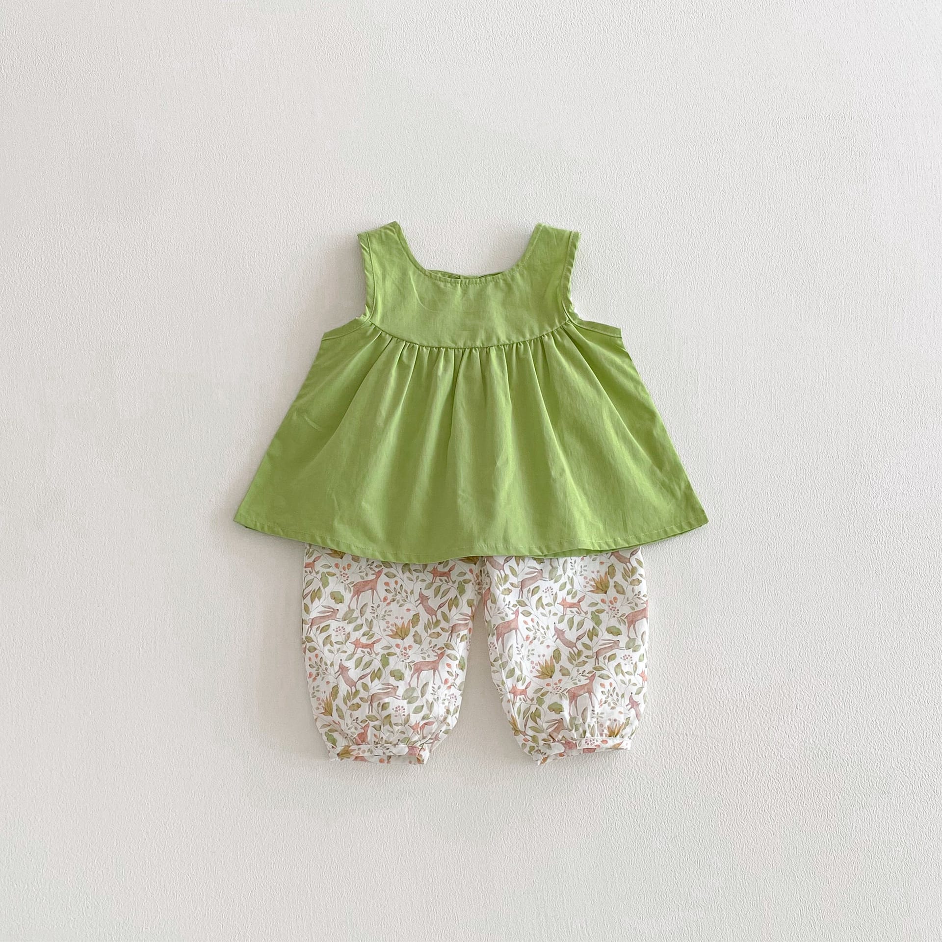 Botanical Print Shirt Shorts Set ボタニカルプリント セットアップ【mh0012722】 Green Girl Suit / 80cm angou ノースリーブセットアップ