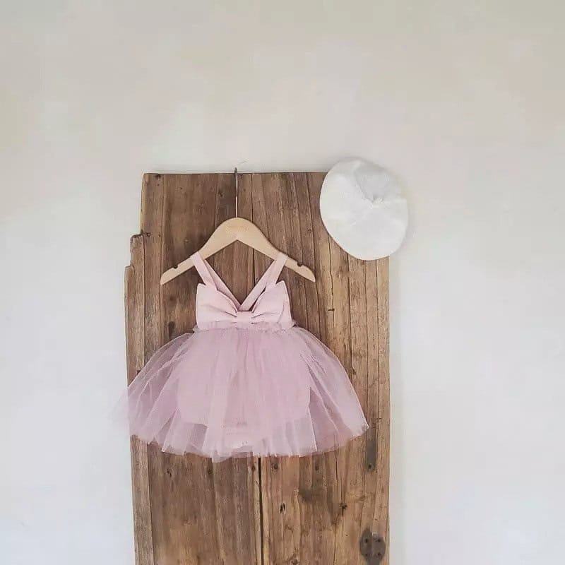 Bow Back Tulle Romper Dress ビッグリボン ノースリーブ チュールロンパース【mh0012700】 BBAMMA ノースリーブロンパース