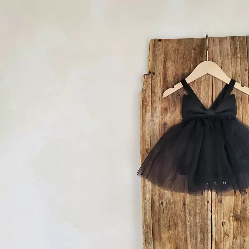 Bow Back Tulle Romper Dress ビッグリボン ノースリーブ チュールロンパース【mh0012700】 Black / 66cm BBAMMA ノースリーブロンパース