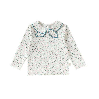 Bow Collar Printed T-Shirt リボン襟 長袖Tシャツ【mh0012345】 73CM / Small polka dot top mamahalo shop