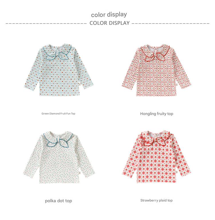 Bow Collar Printed T-Shirt リボン襟 長袖Tシャツ【mh0012345】 Beitaoya