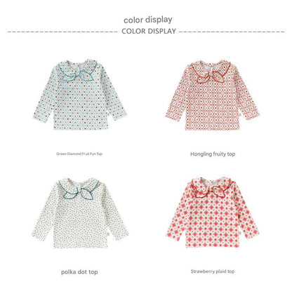 Bow Collar Printed T-Shirt リボン襟 長袖Tシャツ【mh0012345】 Beitaoya