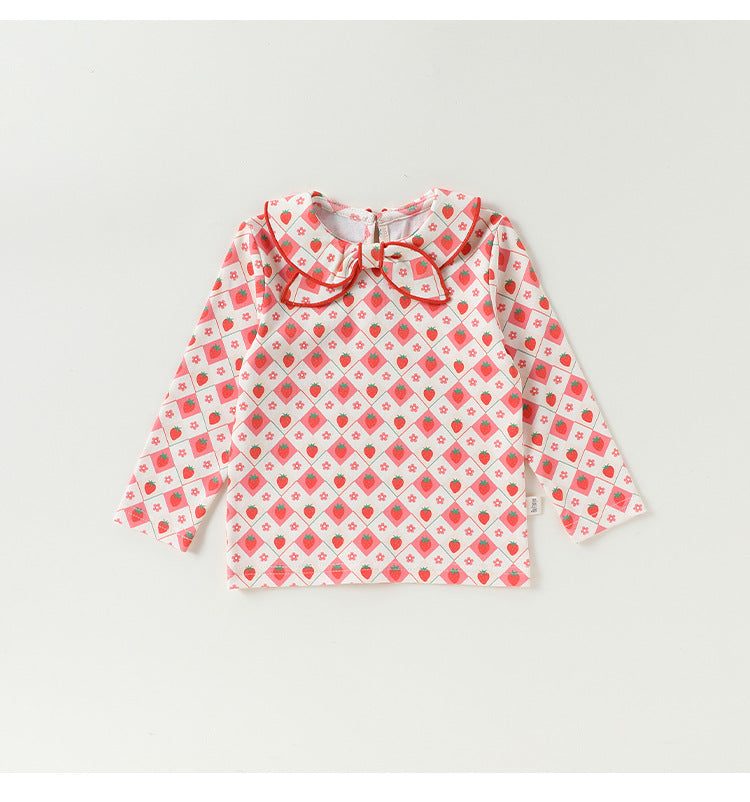 Bow Collar Printed T-Shirt リボン襟 長袖Tシャツ【mh0012345】 Beitaoya